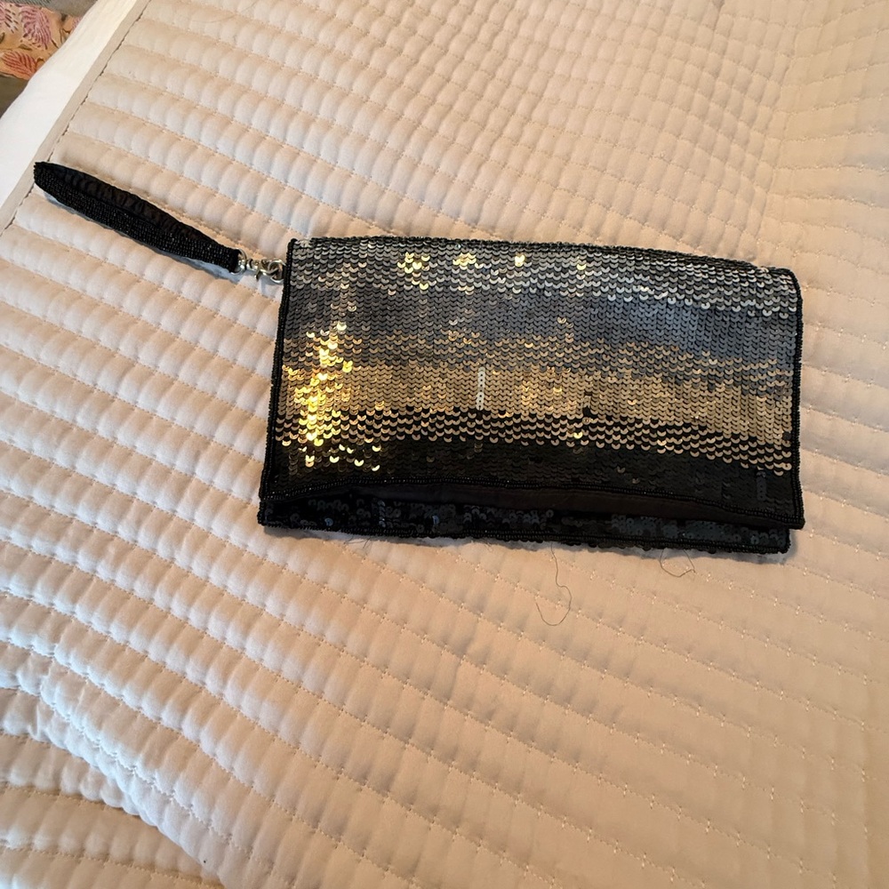 Sequin Clutch Bag - Black and Silver